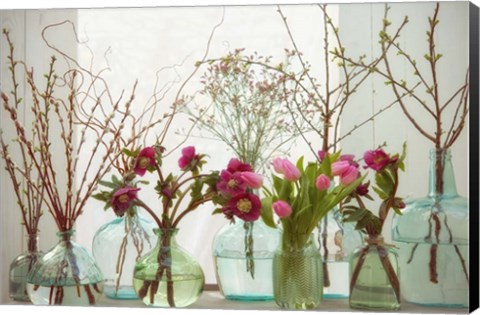 Framed Spring Flowers in Glass Bottles VII Print