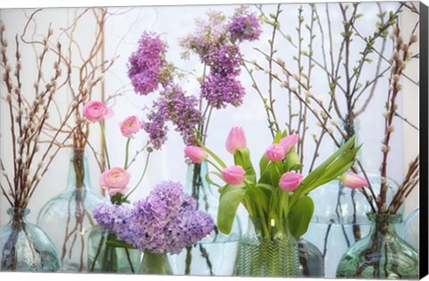 Framed Spring Flowers in Glass Bottles VIII Print