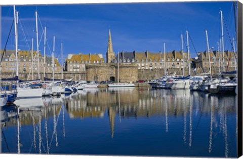Framed Marina And Ancient Walled City Of Saint-Malo Print