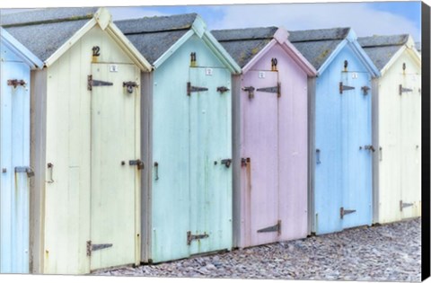 Framed Pastel Colored Beach Cabins Print