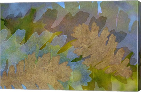 Framed Fallen Leaves Green Golden Print