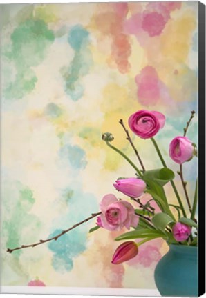 Framed Pink Flowers in Turqoise Vase Print