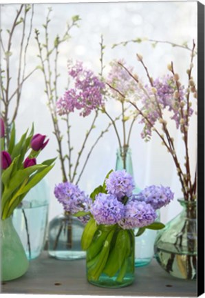 Framed Spring Flowers in Glass Bottles V Print