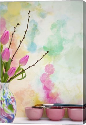 Framed Tulips and Paint Brushes Print
