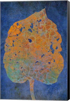Framed Leaf Orange on Blue Print