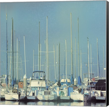 Framed Harbor Boats Blue Sky Print