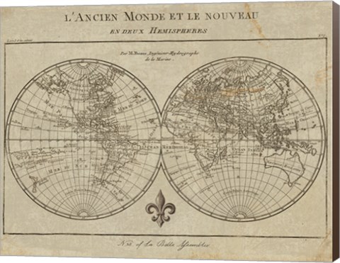 Framed Map of the World Sepia Print