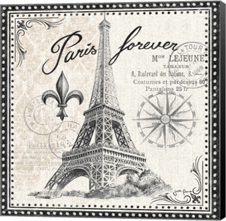 Framed Bonjour Paris III Dark Print