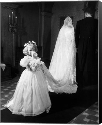 Framed 1950s Little Girl Bridesmaid Drinking Glass Of Milk Print