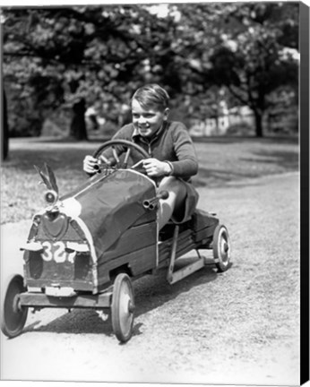 Framed 1930s Boy Driving Home In Race Car Print