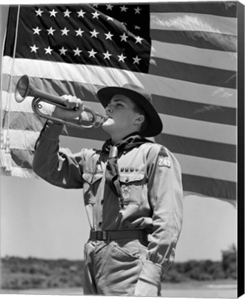 Framed 1940s Boy Scout Playing Bugle Print