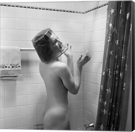 Framed 1930s Nude Woman In Shower Print