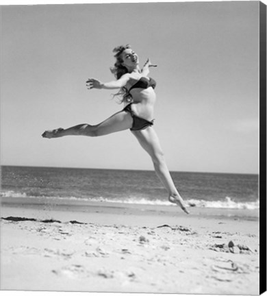 Framed 1950s Woman In Bikini Running Print