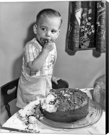 Framed 1950s Little Boy Toddler Standing On Chair Print