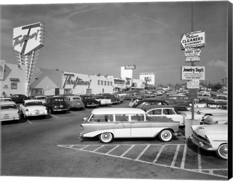 Framed 1950s Shopping Center Parking Lot Print