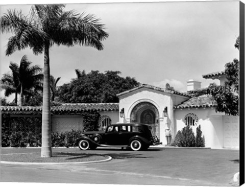 Framed 1930s Car In Circular Driveway Print