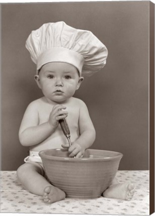 Framed 1940s 1950s Baby Cook With Chef Hat Print