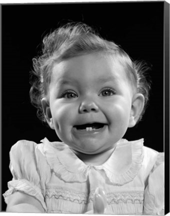 Framed 1950s Portrait Baby Girl Smiling With Two Bottom Print