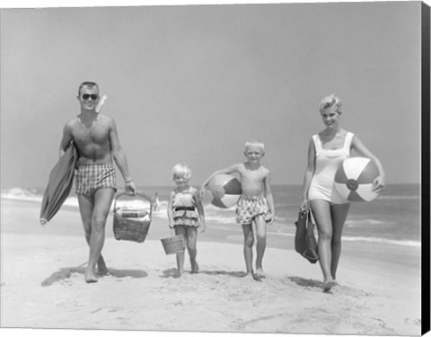 Framed 1950s Family Of Four Walking Towards Camera Print