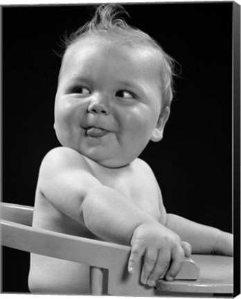 Framed 1950s 1940s Baby In High Chair Making Funny Facial Expression Print