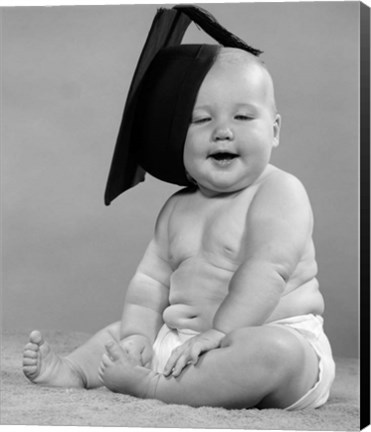Framed 1950s Portrait Chubby Baby In Diaper Print