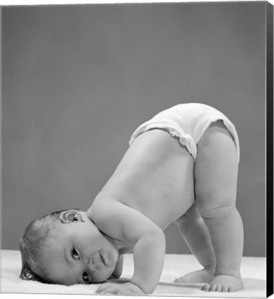 Framed 1950s Baby In Diaper With Cheek To Floor And Bottom In Air? Print