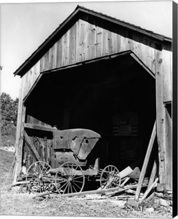 Framed 1960s Farm Shed Sheltering Old Buggy Print