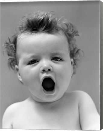 Framed 1940s Baby Close-Up Yawning Print