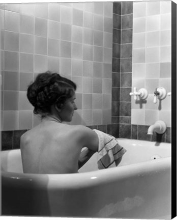 Framed 1920s 1930s Brunette Woman Sitting In Luxury Bathtub Print