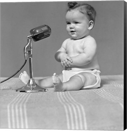 Framed 1940s Baby In Diaper With Microphone Studio Print