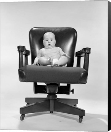 Framed 1960s Baby Sitting In Executive Office Chair Print