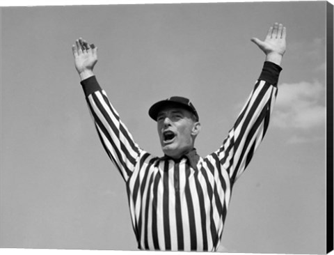 Framed 1950s Football Referee Making Touchdown Signal Print