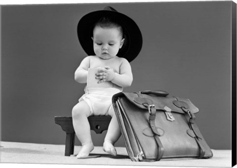 Framed 1940s Baby In Fedora Seated On Stool Print