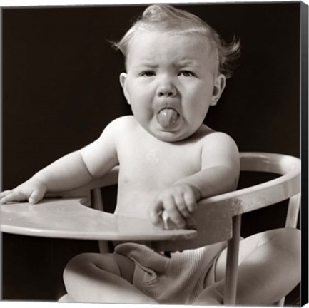 Framed 1930s 1940s Baby Sticking Tongue Out Print