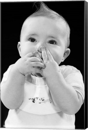 Framed 1950s Baby Covering Mouth With Hands Print