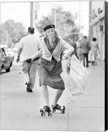 Framed 1960s 1970s A Shopping Bag Lady With Funny Facial Expression Print