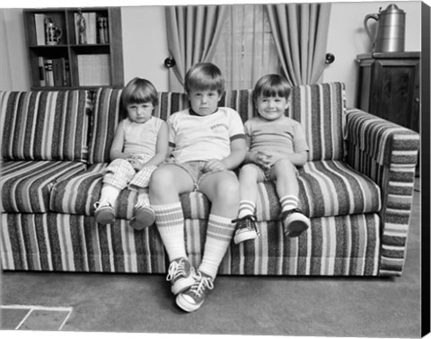 Framed 1970s Three Siblings Sitting On Couch Print