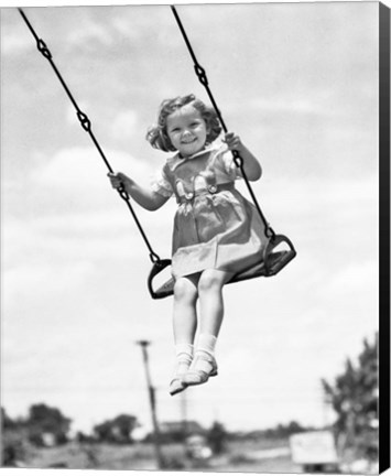 Framed 1930s 1940s Smiling Girl On Swing Outdoor Print