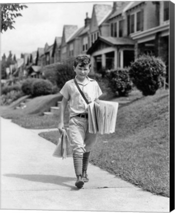 Framed 1930s Newsboy Delivering Newspapers Print