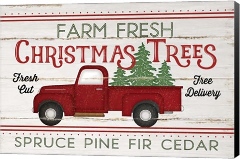 Framed Vintage Truck Farm Christmas Trees Print