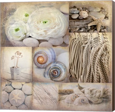 Framed Sepia Seaside Collage I Print