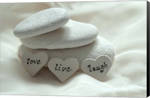 Framed Pebbles Hearts - Live, Laugh, Love Print