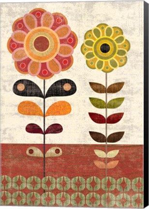 Framed Sage and Orange Floral I Print