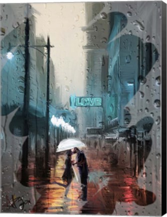 Framed Kiss in a City Window Print