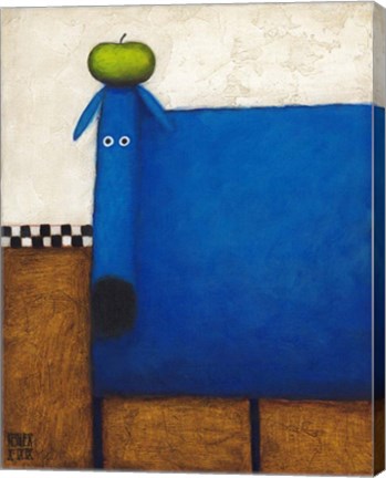 Framed Blue Dog With Apple Print