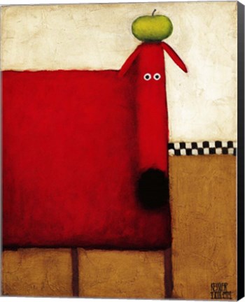 Framed Red Dog With Apple Print