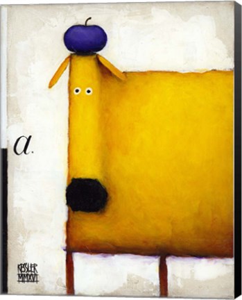 Framed Yellow Dog With Apple Print