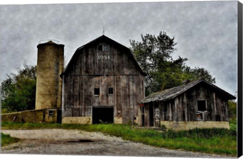 Framed Old Barn and Silo Print