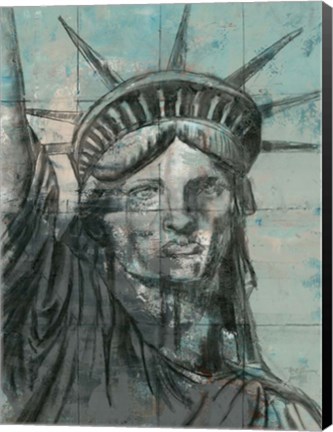 Framed Statue Of Liberty Charcoal Print