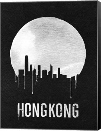 Framed Hong Kong Skyline Black Print